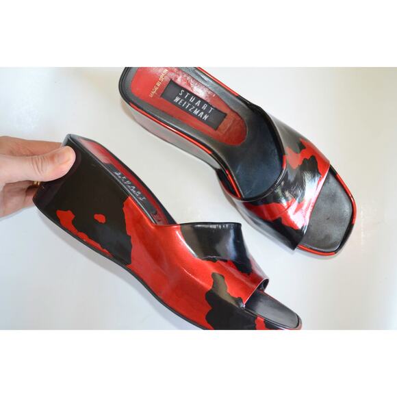 Stuart Weitzman Y2K Red and Black Pattern Wedge Slide - Picture 2 of 9